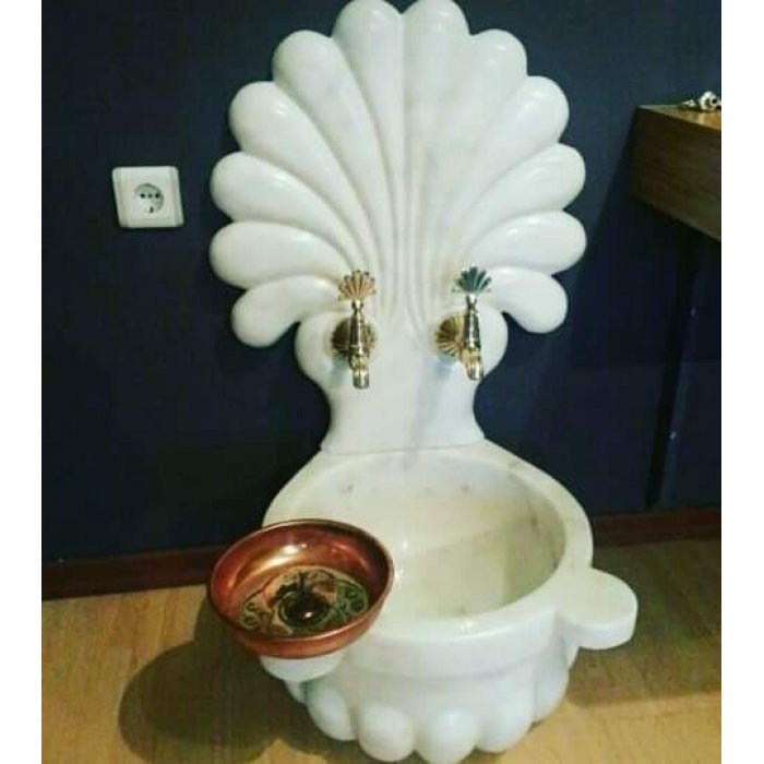 Mermer Kurna Aynalı Beyaz Kurna
