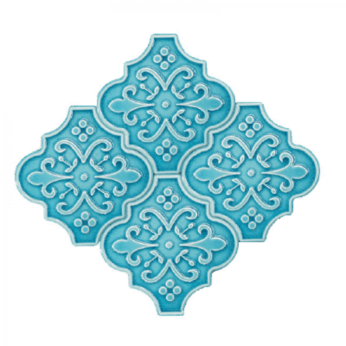 12x12,4Cm Ottoman Turkuaz Çiçek Çatlak Sırlı Seramik Dekor