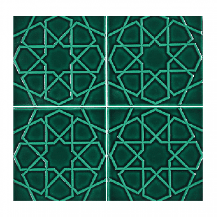 20x20Cm Türkmen Yıldızı Zümrüt Yeşili Çatlak Sırlı Seramik Dekor